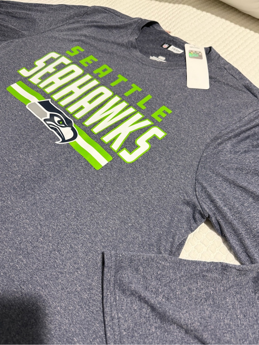 NFL Seattle Seahawks Men’s Long Sleeve Tee in Navy Heather with Lime Green Logo